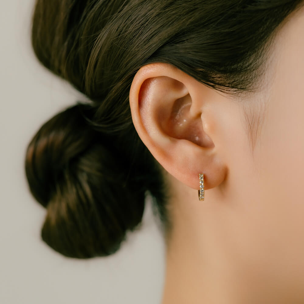 軟骨ピアス用ダイヤモンドフープピアス K18金イエローゴールドor