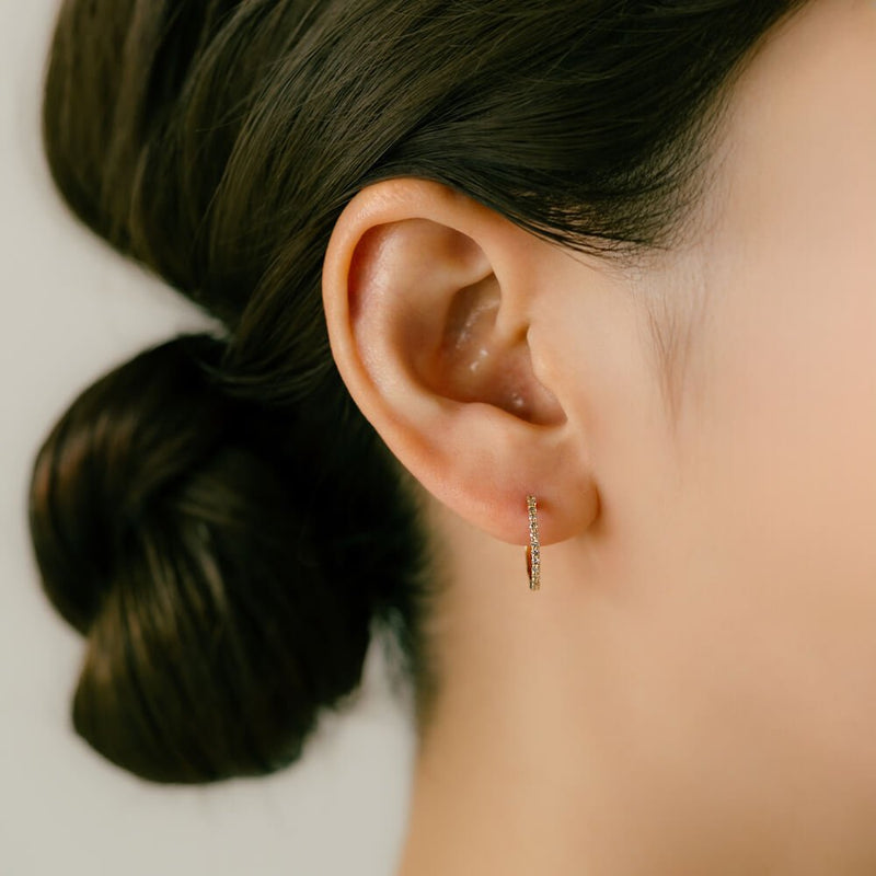 軟骨ピアス用ダイヤモンドフープピアス K18金イエローゴールドor