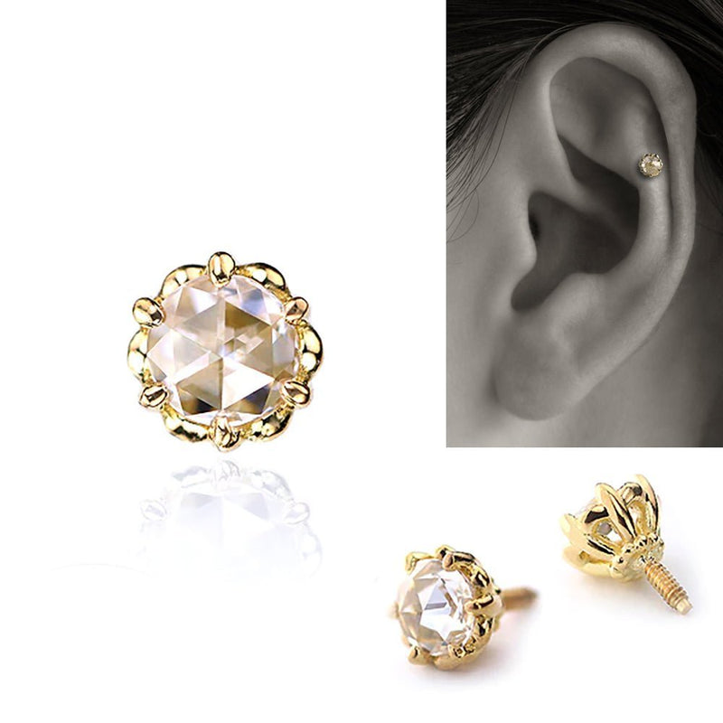 K18 プラチナ ローズカットダイヤモンド 軟骨ピアス・ボディピアス