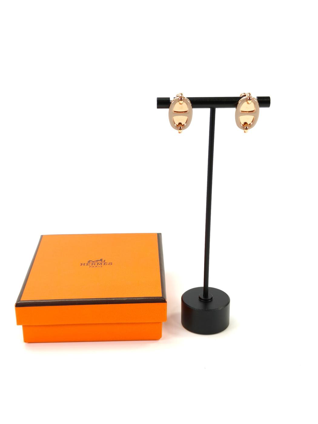 HERMES エルメス ミニ マイヨン ピアス ピンクゴールド×マロングラッセ