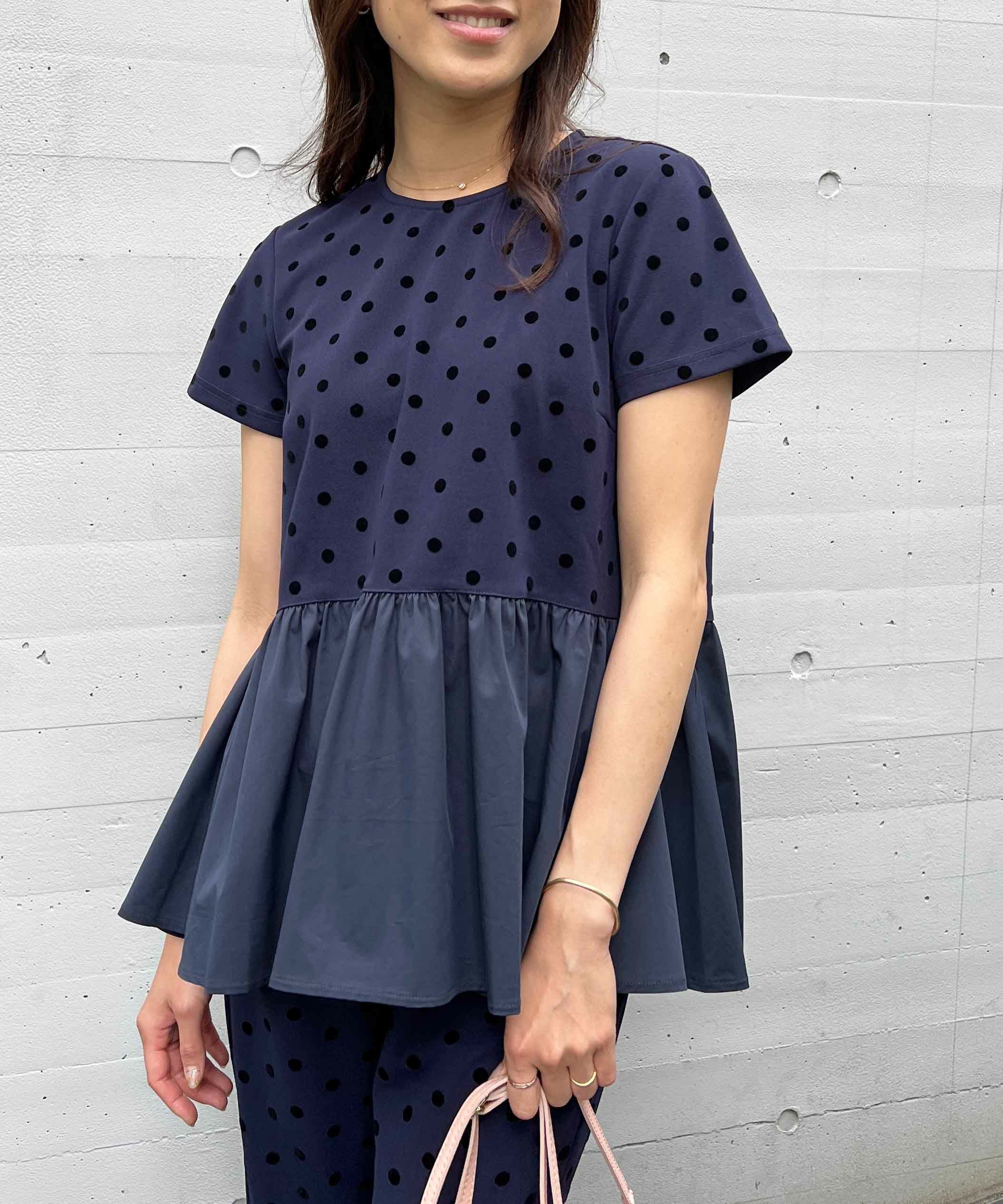 セットアップ可能】フロッキードット切替ペプラムブラウス | PICCIN