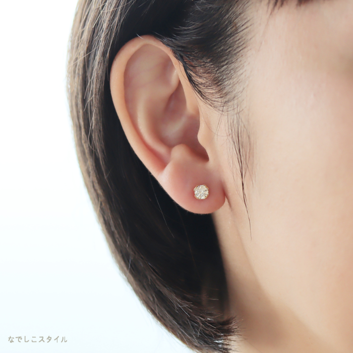 一粒キュービックジルコニア「ゴールドカラー/シャンパンダイア」5mm