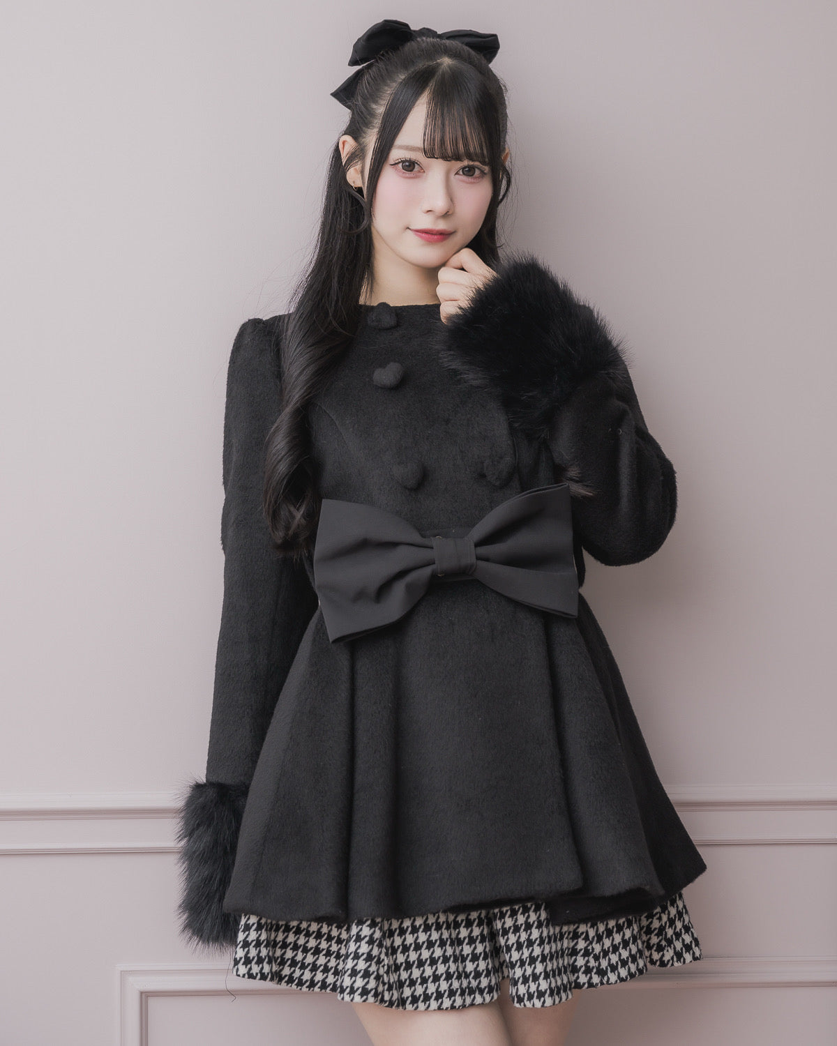 ハートボタンリボンベルトシャギーコート – pium