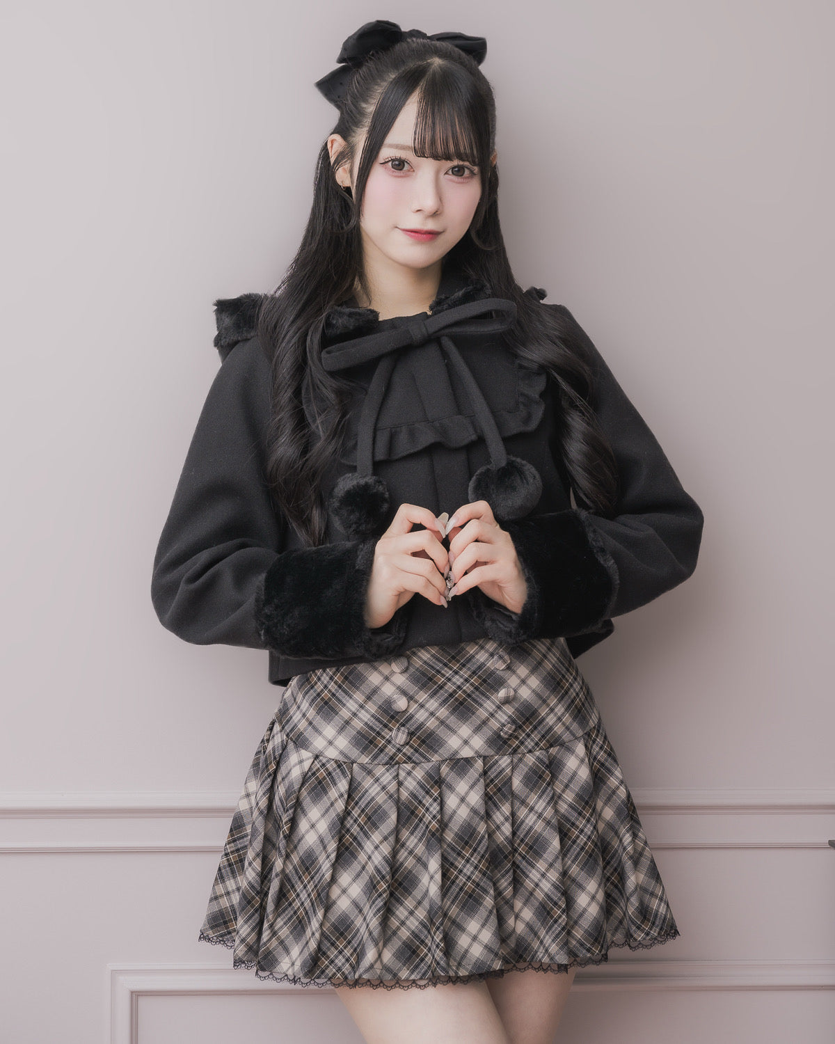 ファーリボンヨークフリルショートコート – pium