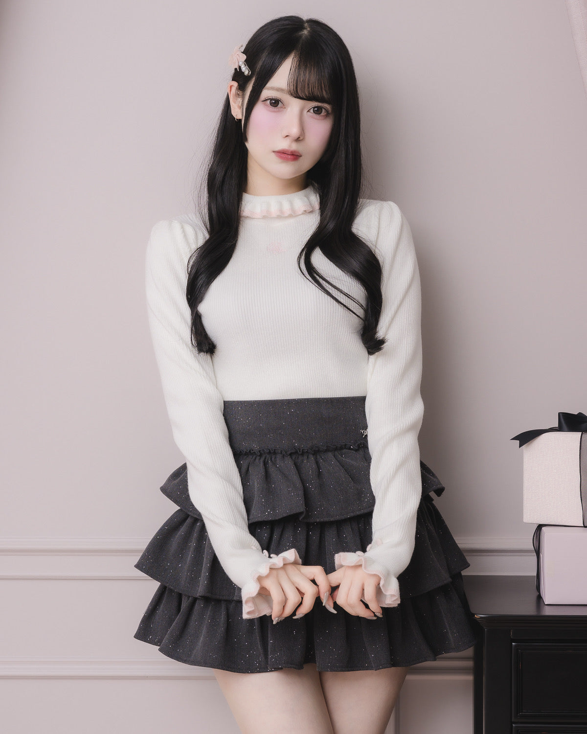 プチタートルフリルリブニットトップス – pium