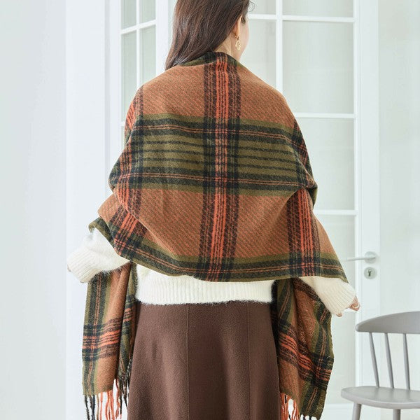 秋冬】チェックフリンジ大判ストール｜ふんわり柔らか・ショール使いも