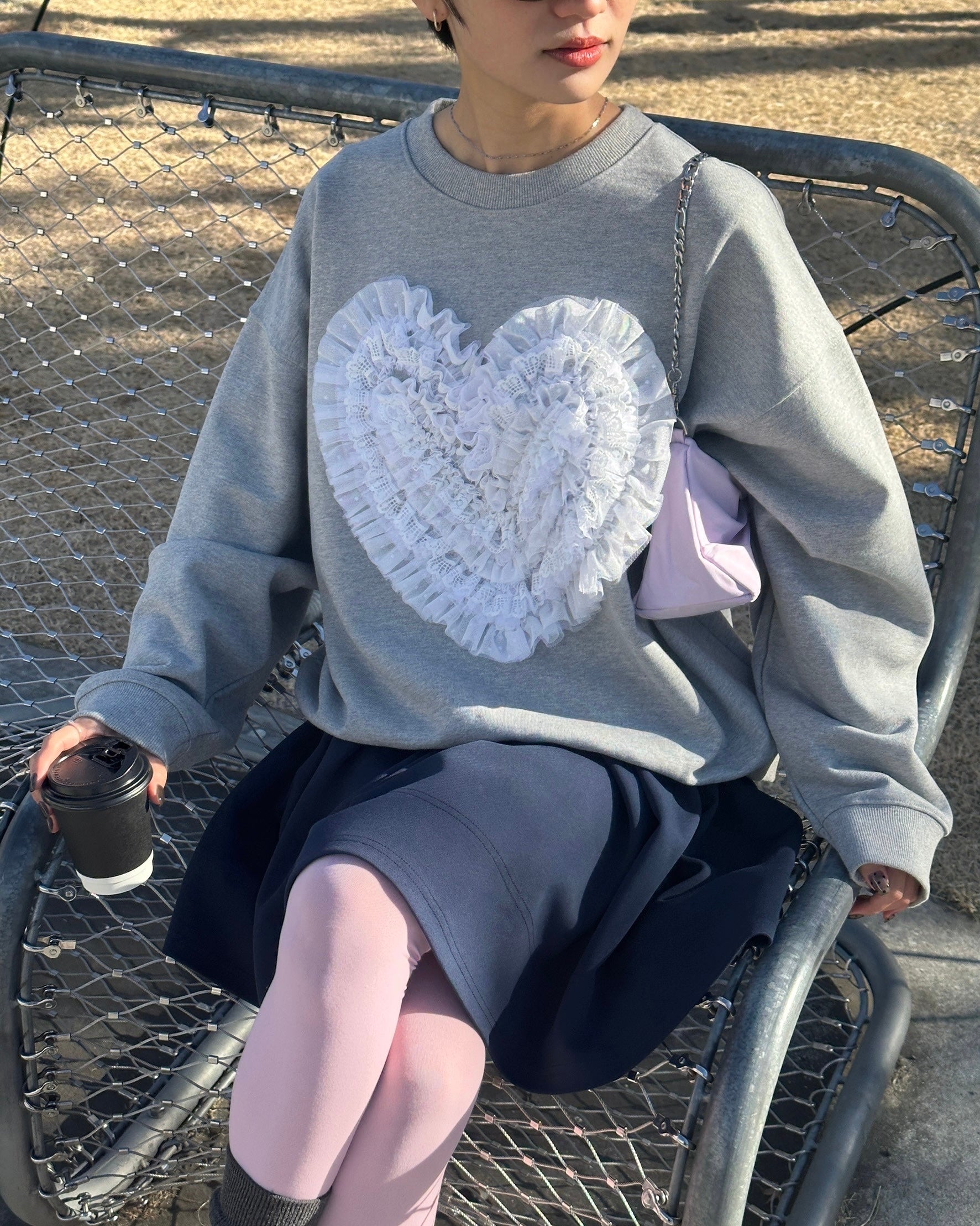 Heart dot tulle sweatshirt (gray)