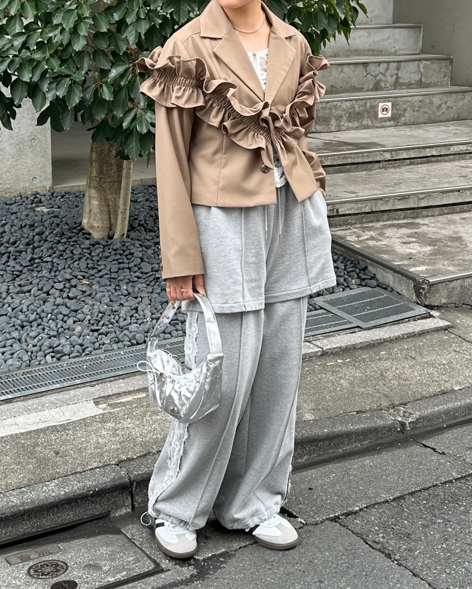 Layered-look lace sweatpants