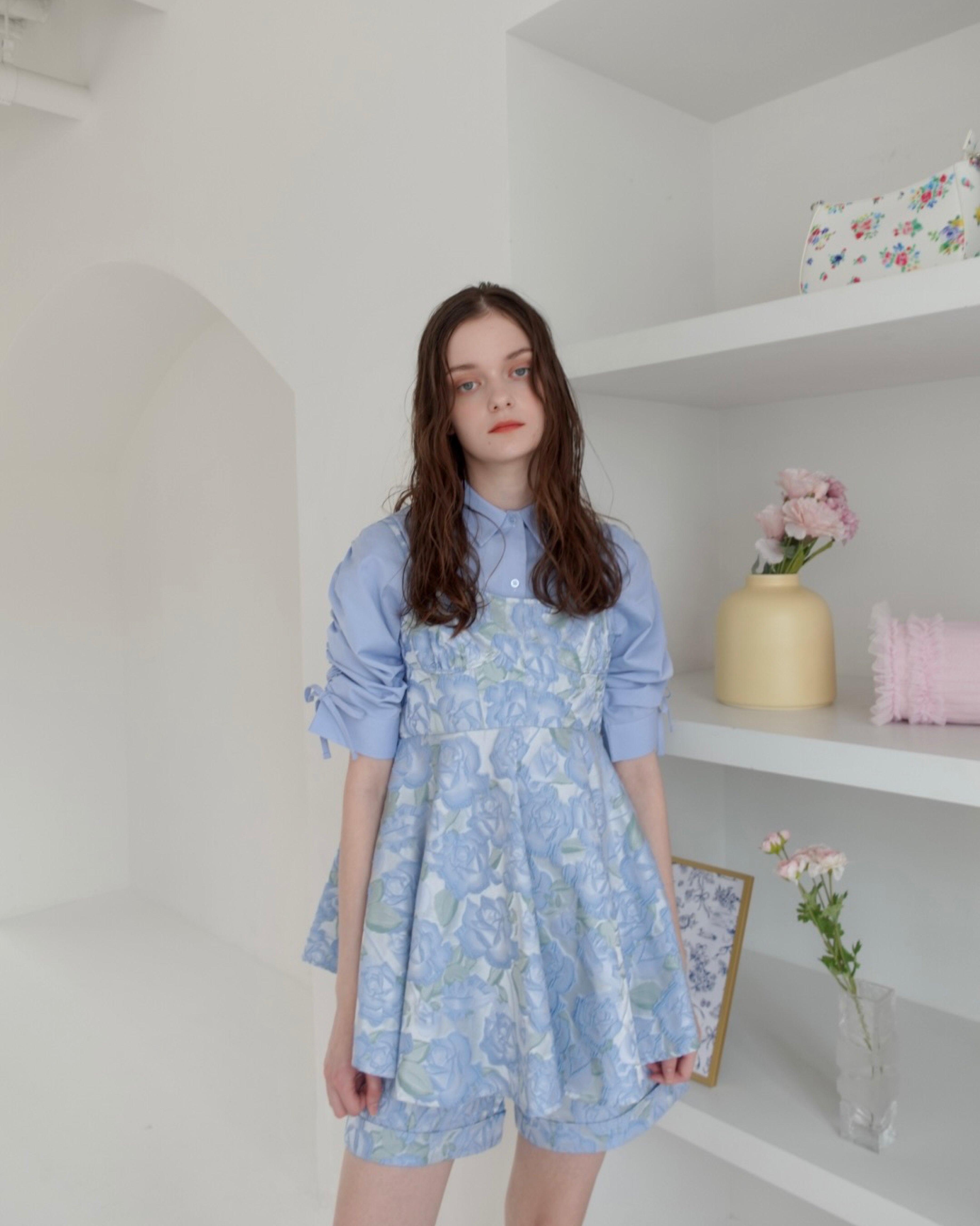 jacquard flare cami tunic (blue flower)