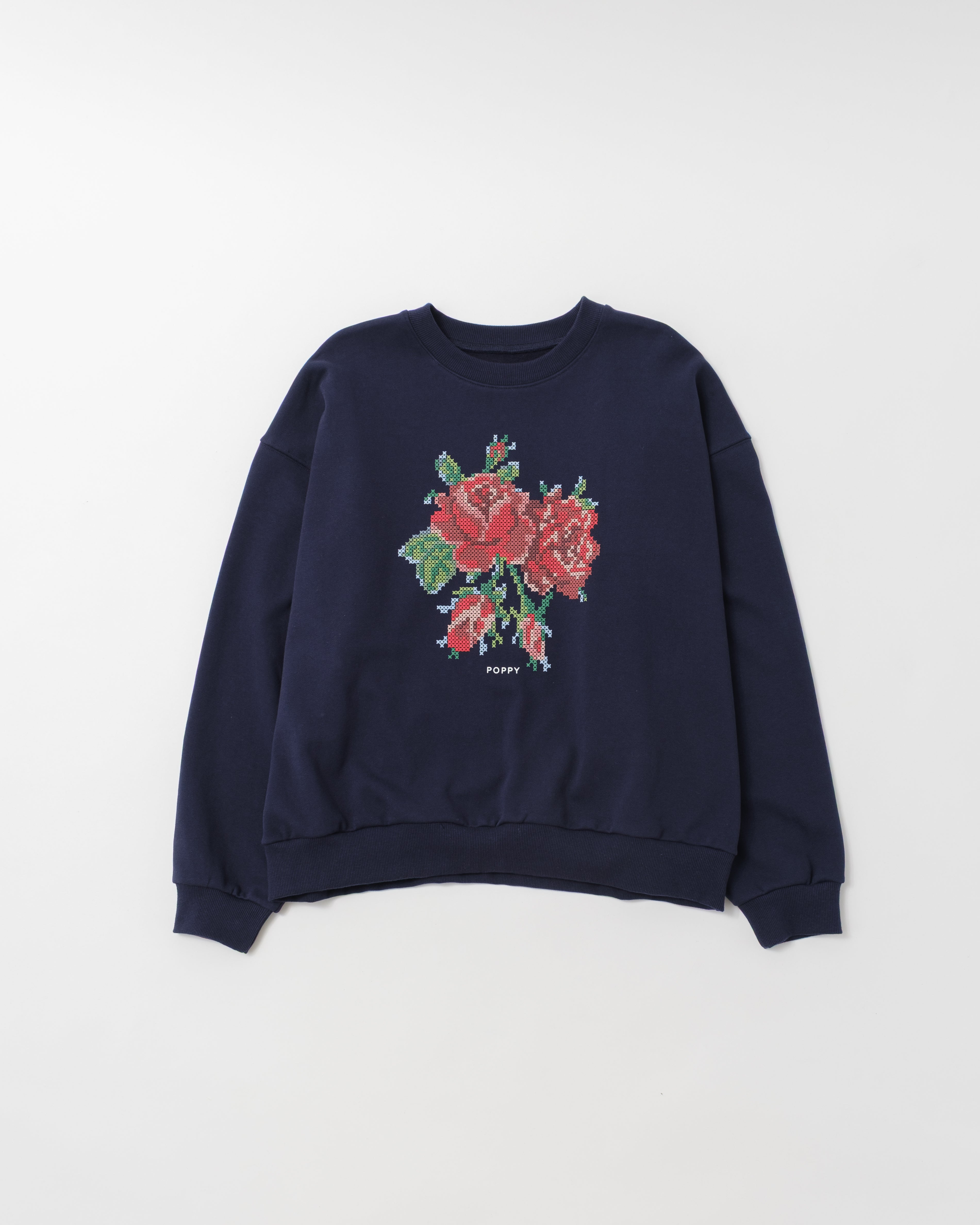 Flower cross-stitch print sweatshirt