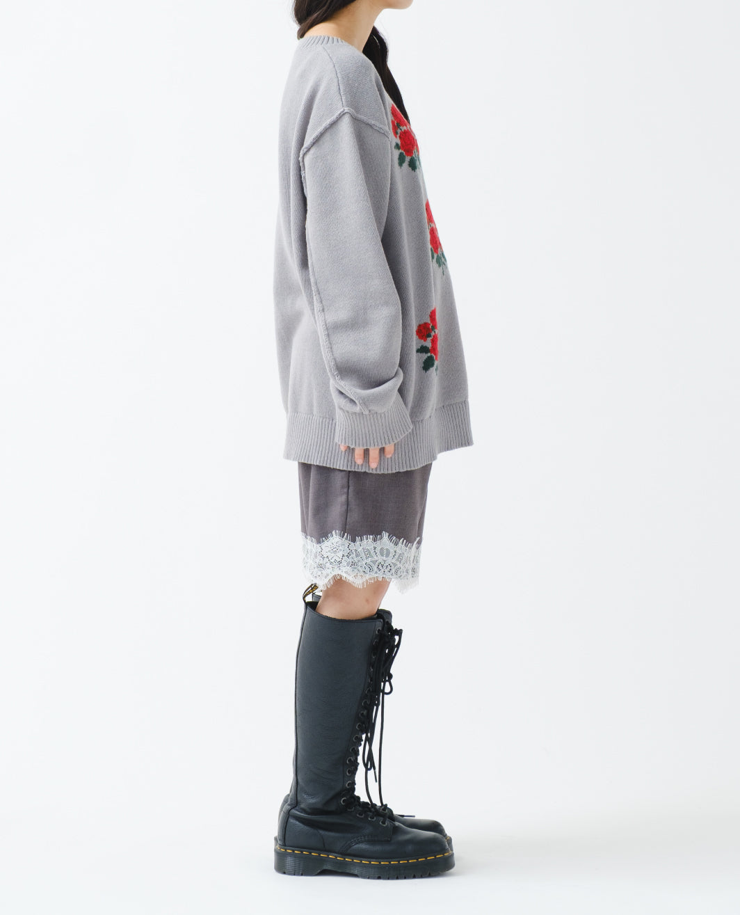 Red bouquet intarsia knit