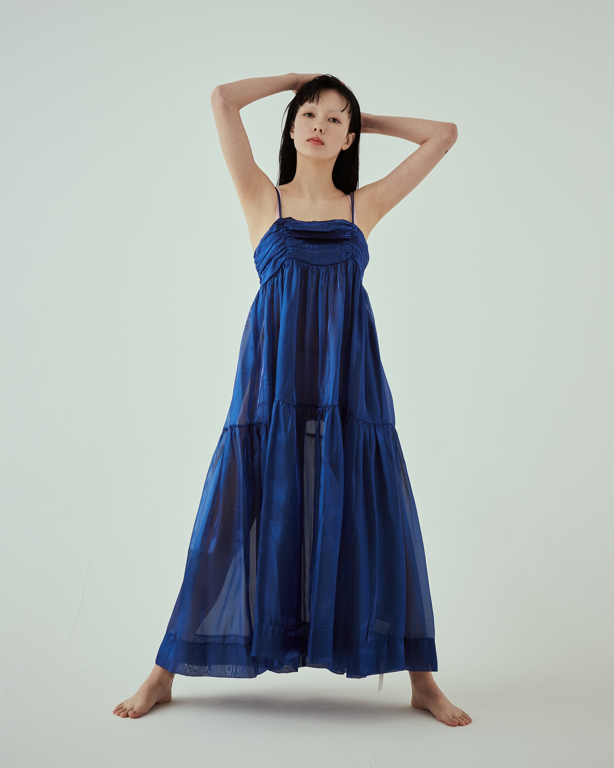 Organdy tiered cami dress (Navy)
