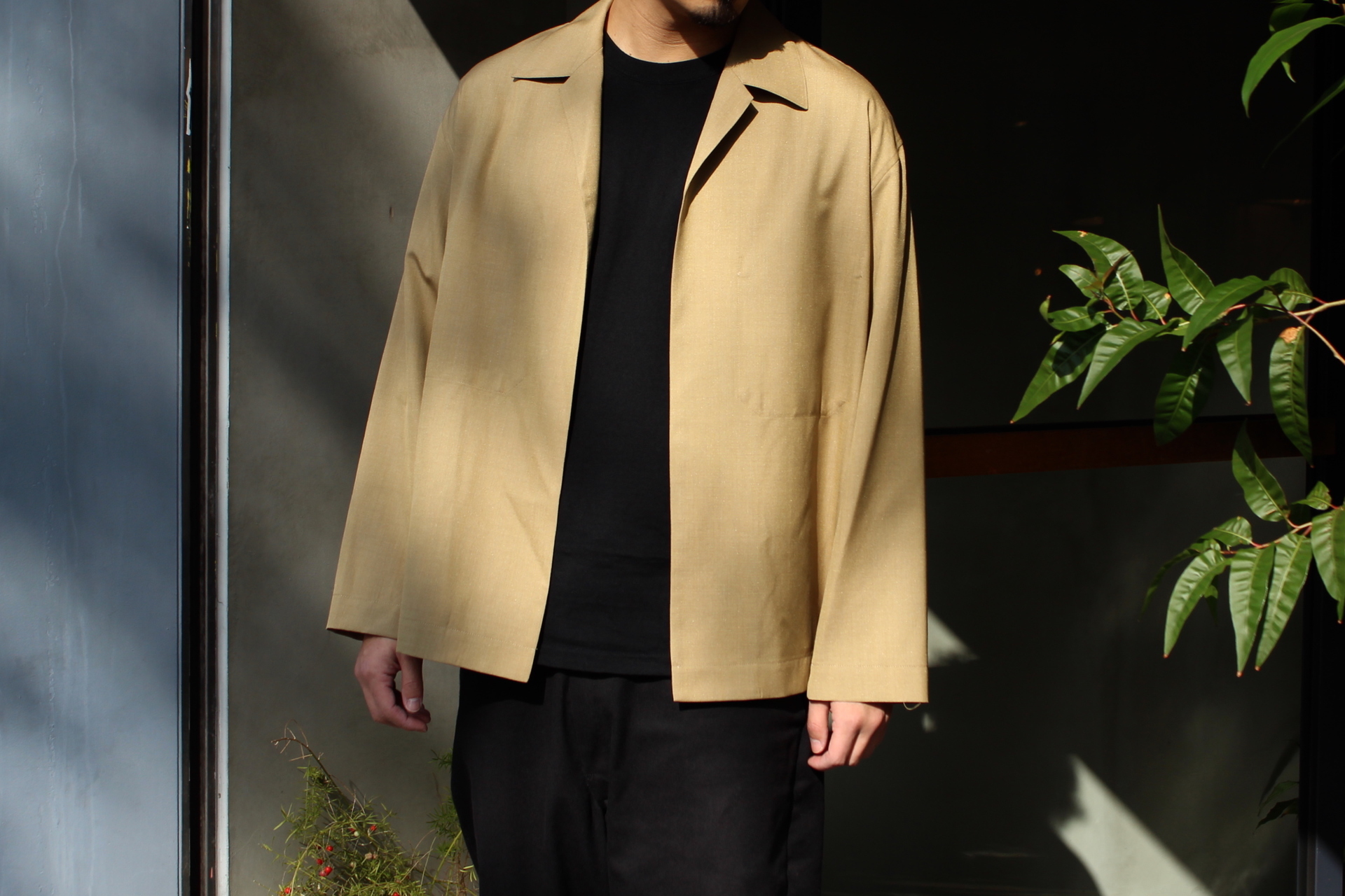 AURALEE - WOOL SILK TROPICAL SHIRTS JACKET & WIDE SLACKS: VIOLA