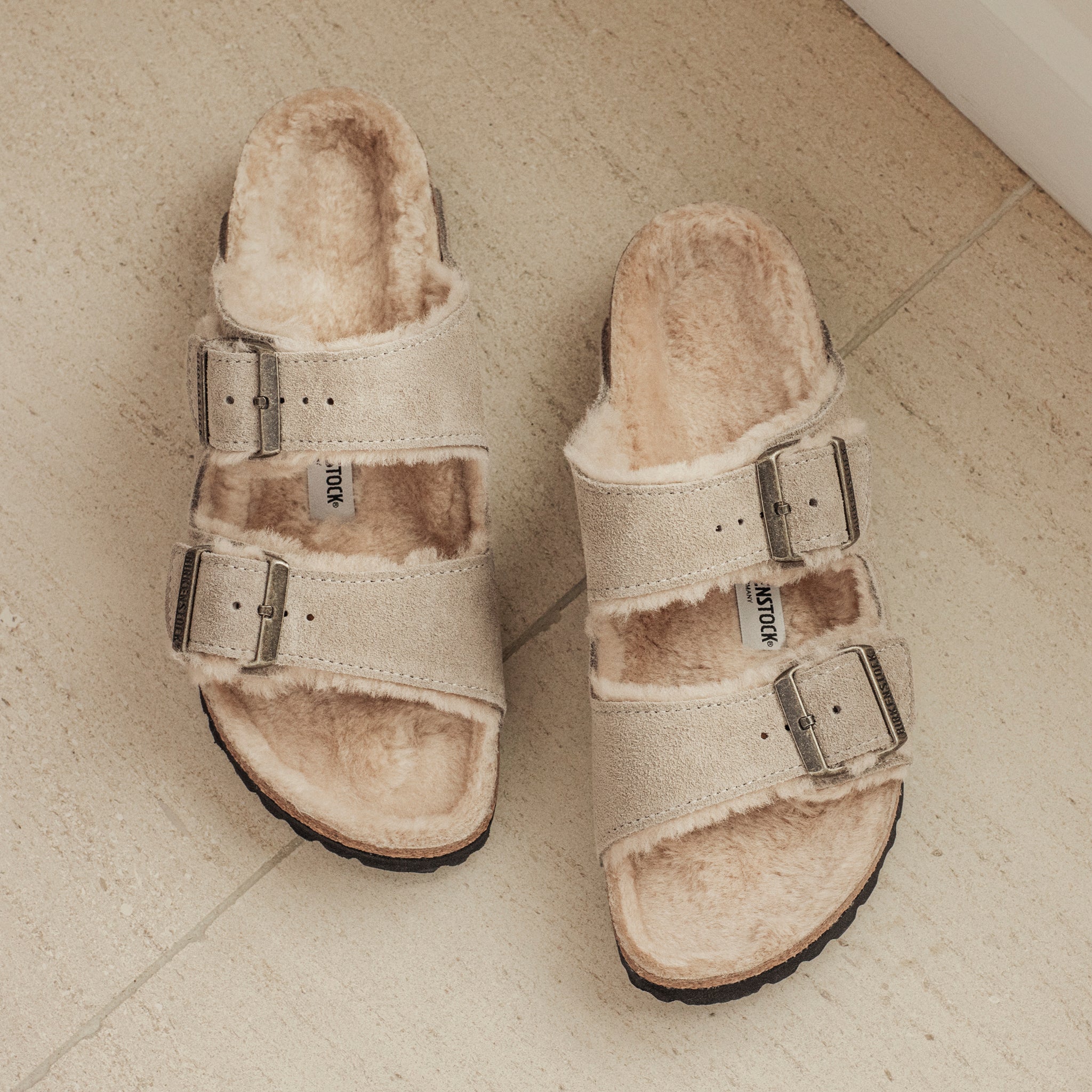 Women's Birkenstock Arizona Shearling Sandal in Taupe Suede