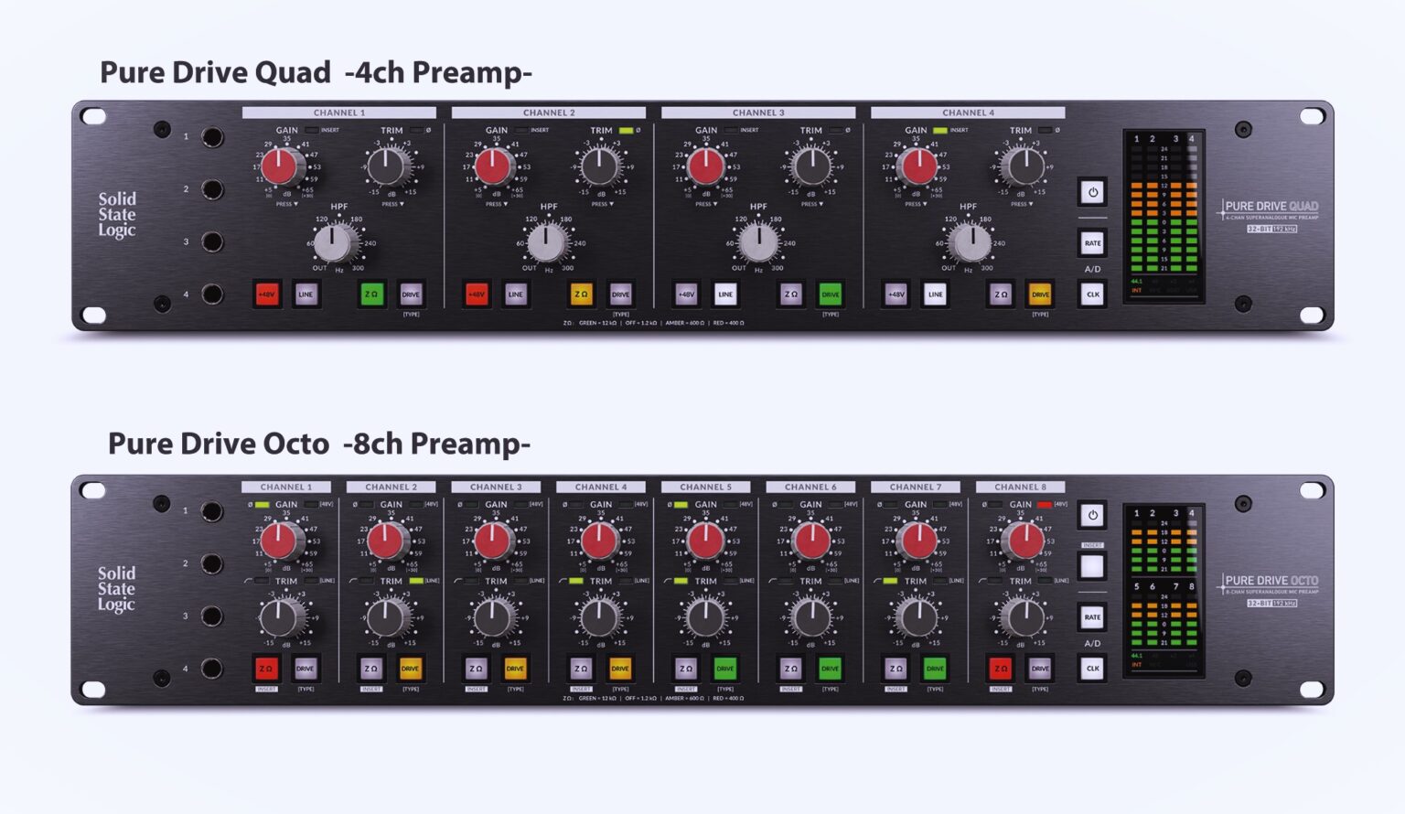 SSLからUSB I/O機能搭載のプリアンプ Pure Drive Quad / Octoの2機種が