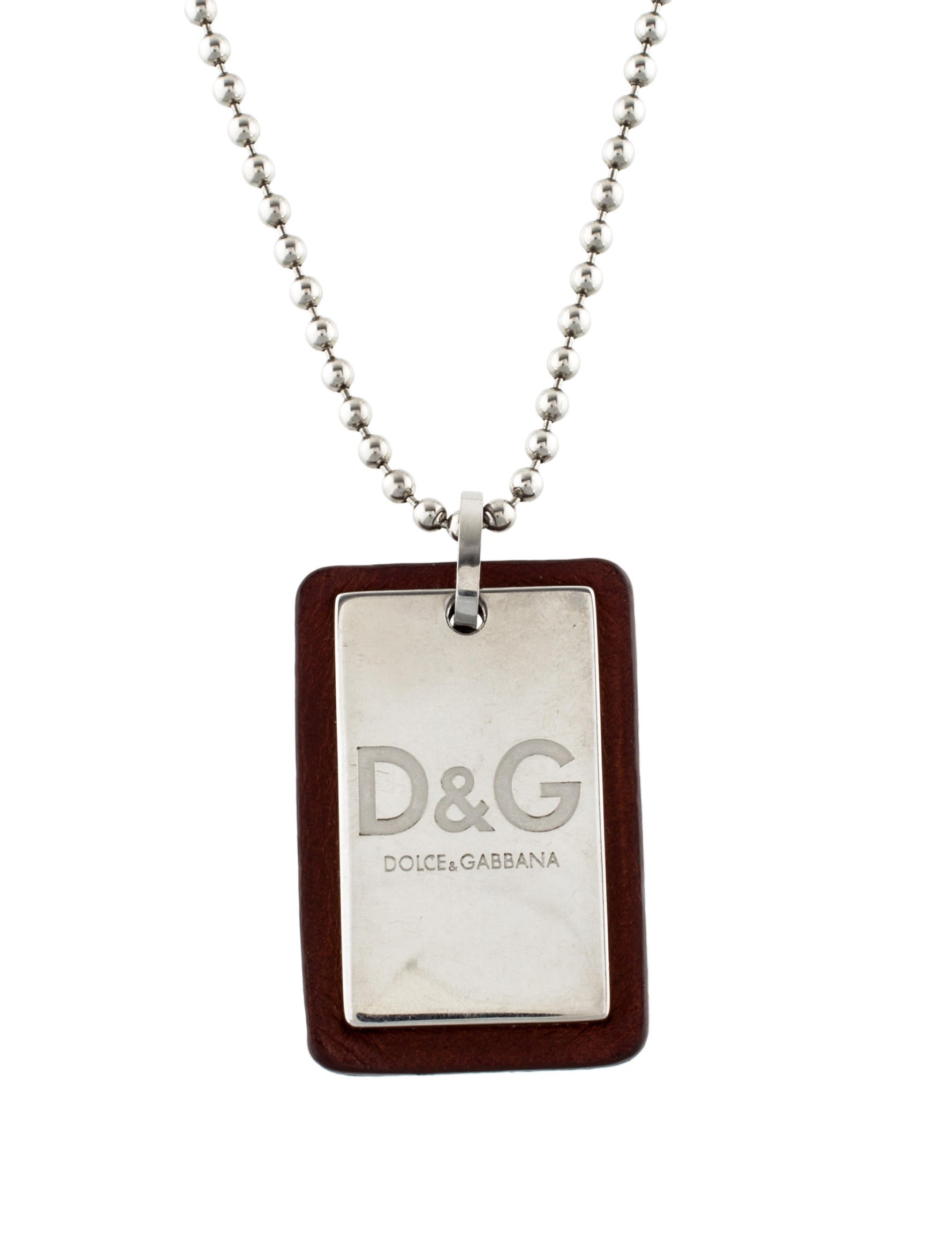 Dolce & Gabbana Leather Trim Dog Tag Necklace - Pendant Necklace