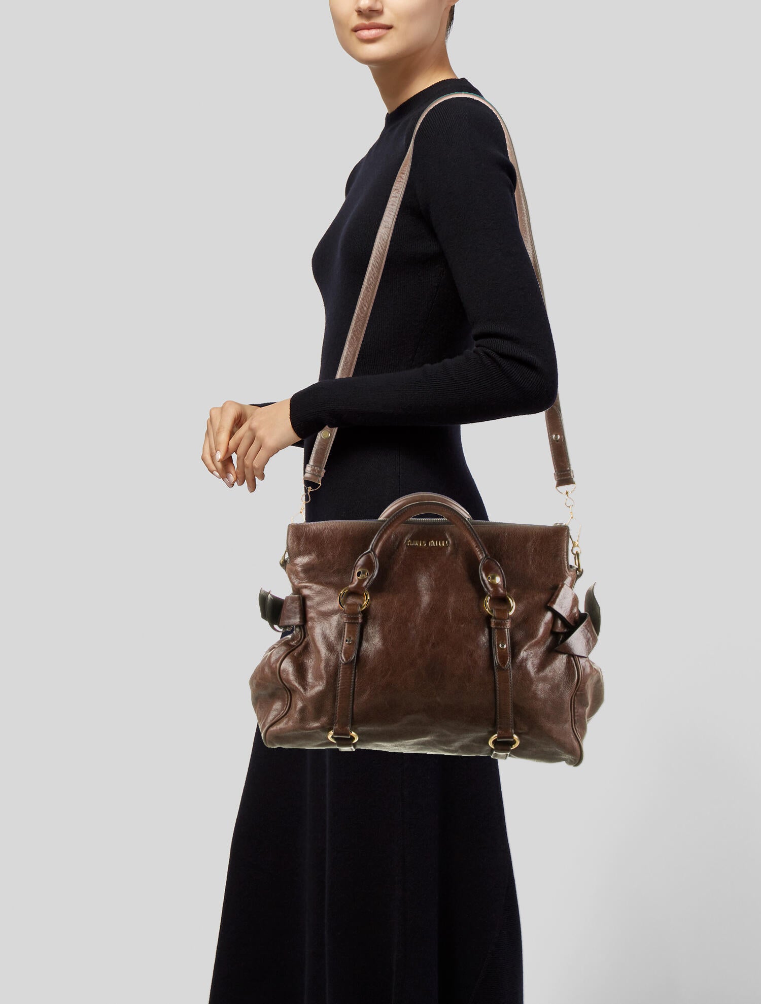 Miu Miu Vitello Lux Bow Bag - Brown Handle Bags, Handbags