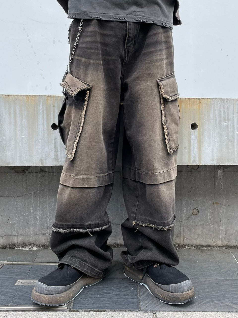 受注制【Never mind the XU】grunge denim cargo pants (2color