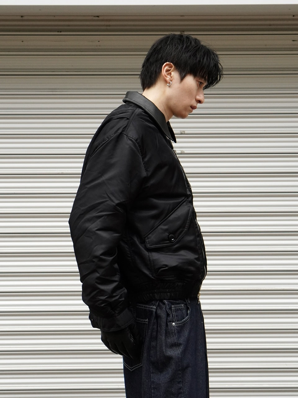 東京店WEB限定【Chikashitsu +】leather collar bomber jacket