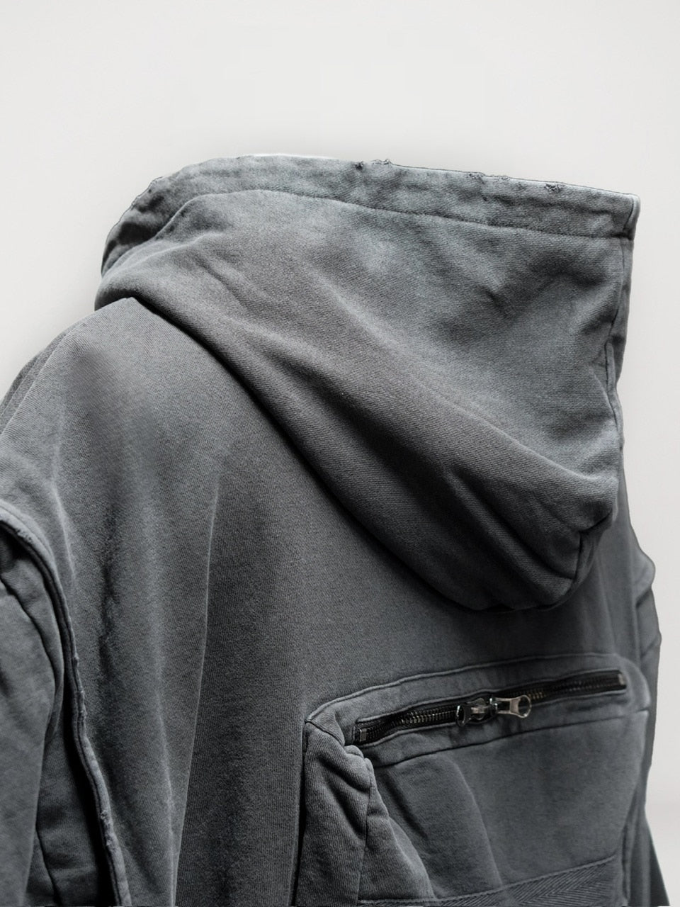 CHIKASHITSU PLUS HIGH】cropped dirty wash double zip hoodie