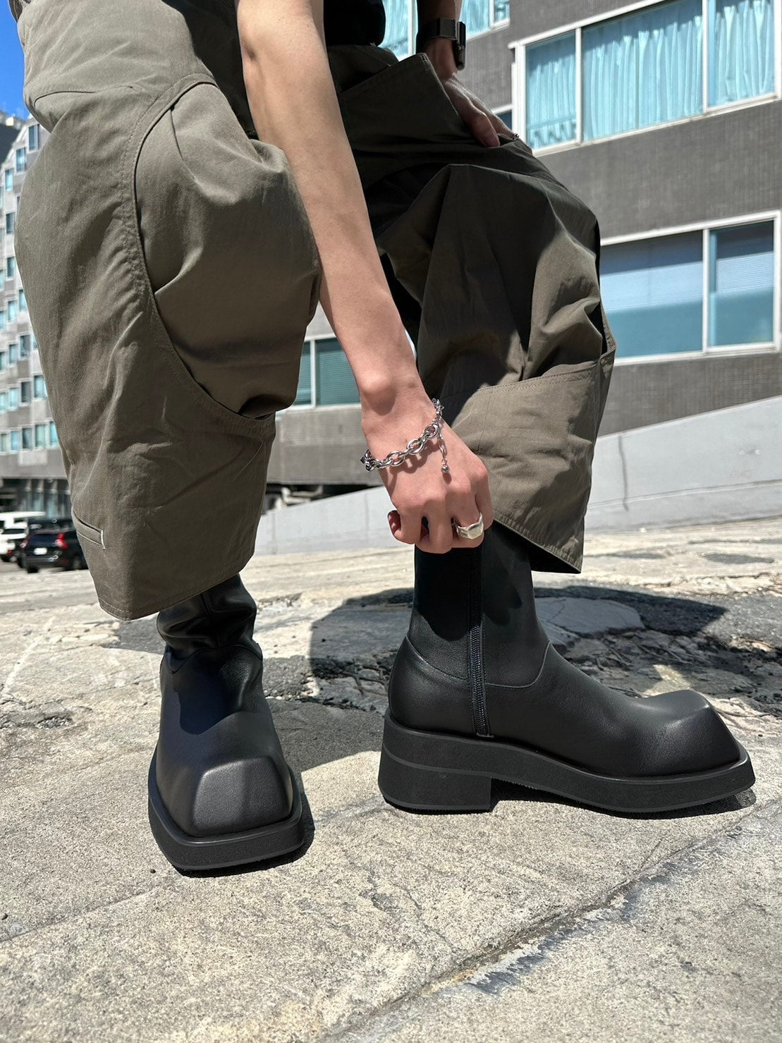 受注制【Chikashitsu +】square toe side zip boots – PRESSING WEB SHOP