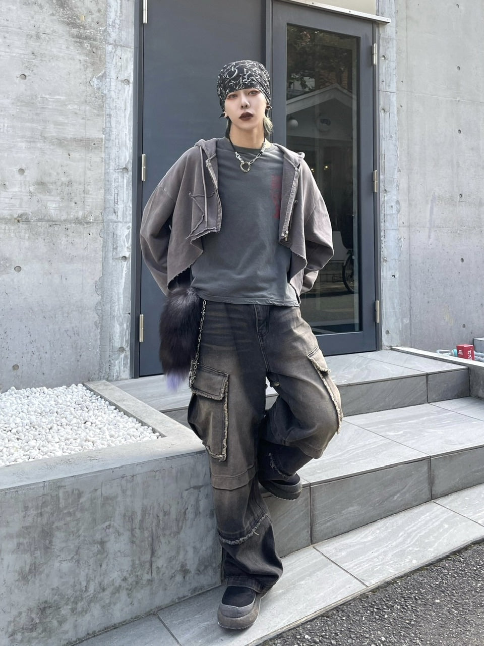 受注制【Never mind the XU】grunge denim cargo pants (2color