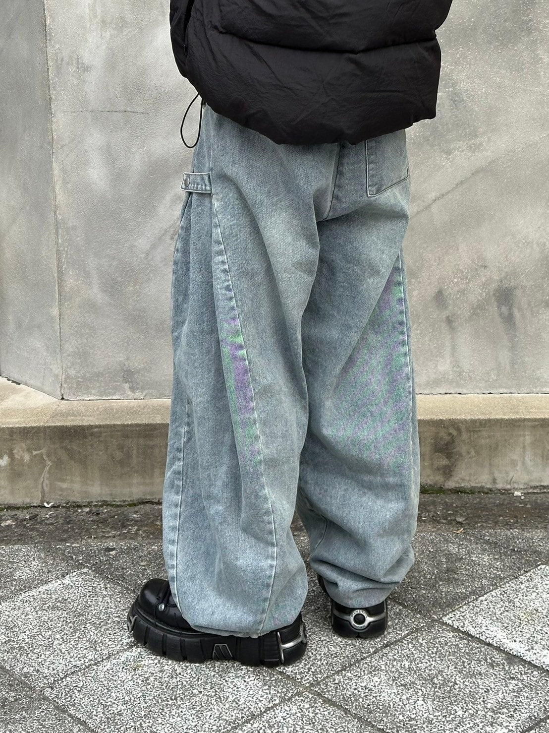 受注制【Chikashitsu +】side snap balloon denim pants (2color