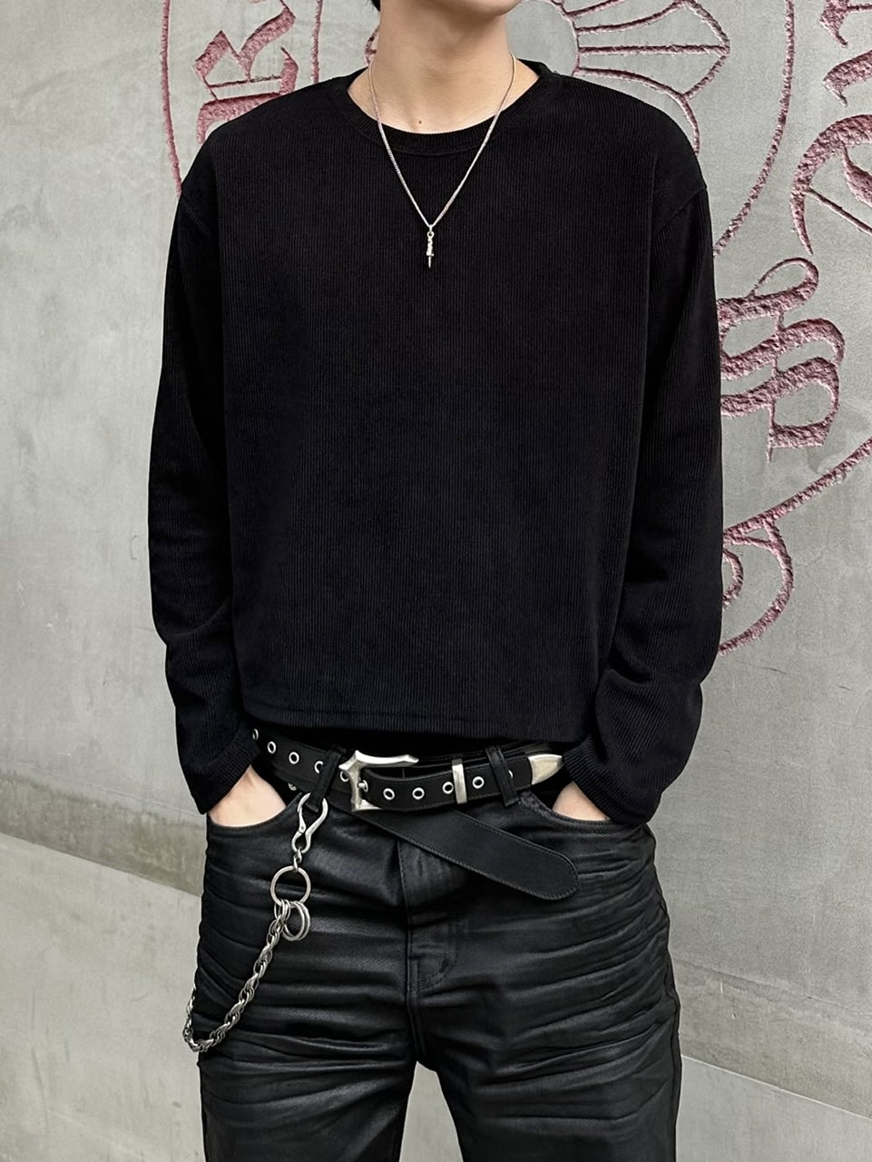 大阪店WEB限定受注制【Chikashitsu＋】cropped waffle long sleeve