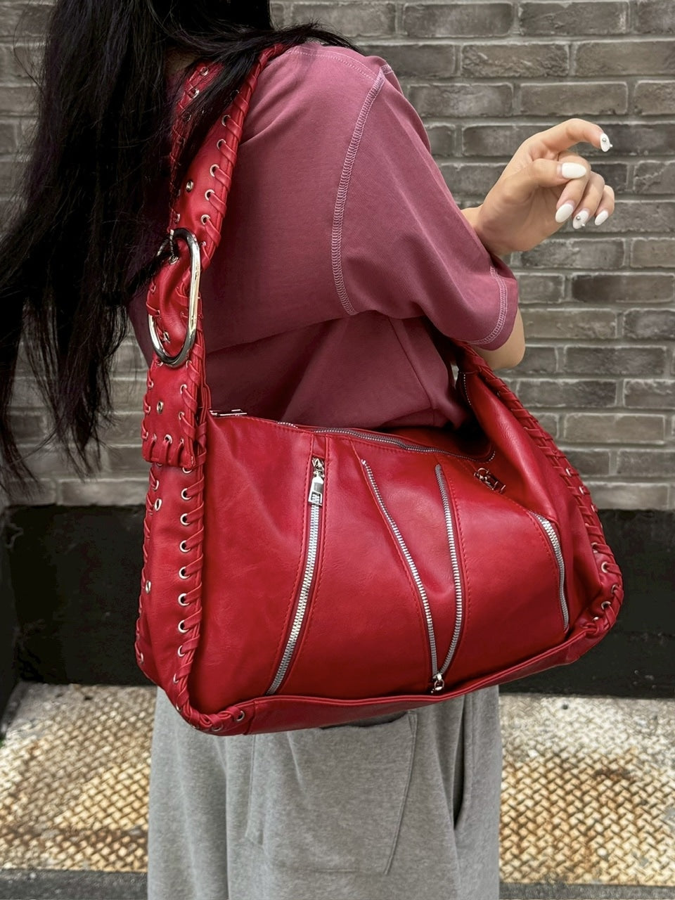 受注制【Chikashitsu +】big zip Non-leather material bag