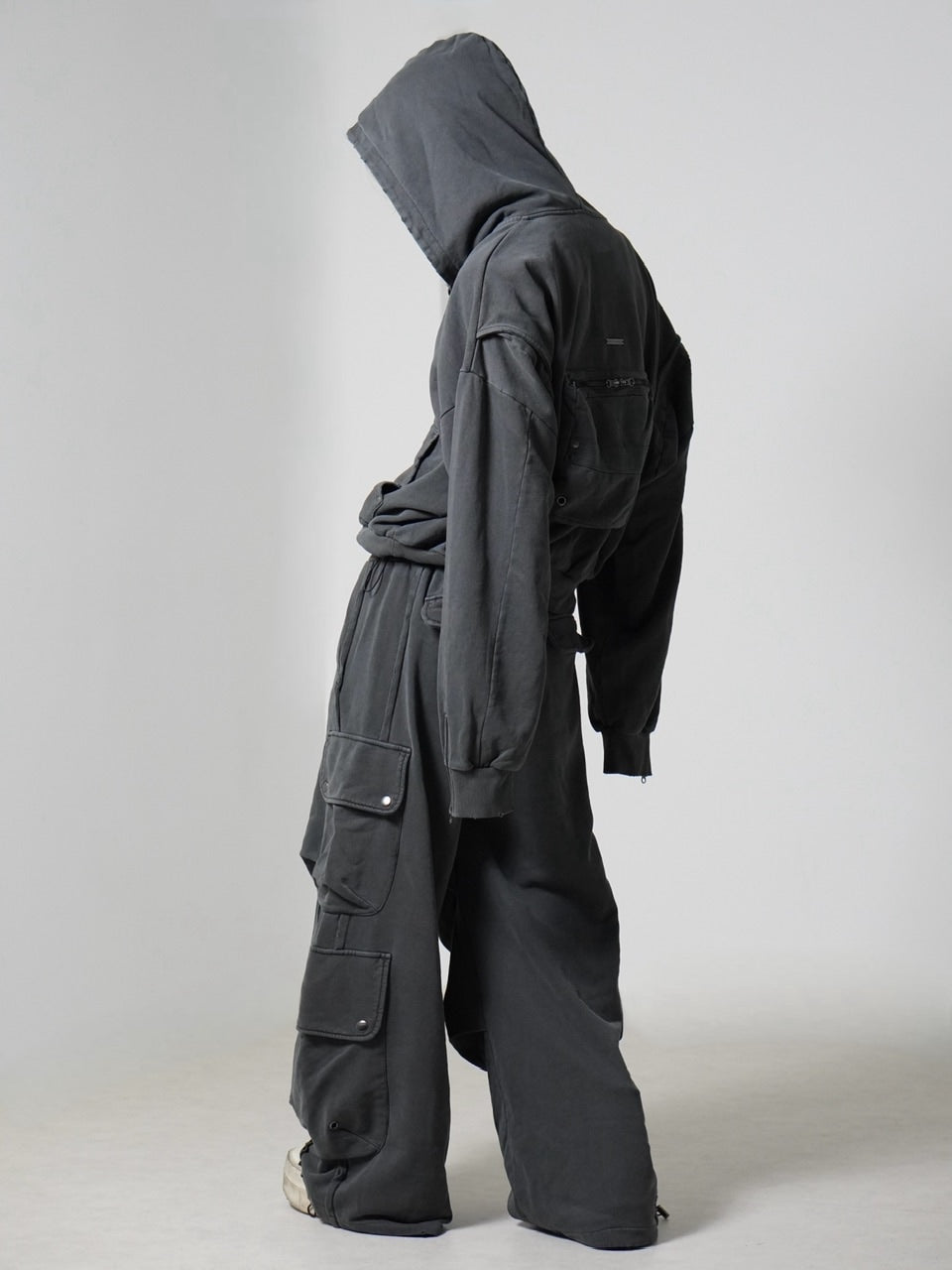 CHIKASHITSU PLUS HIGH】cropped dirty wash double zip hoodie