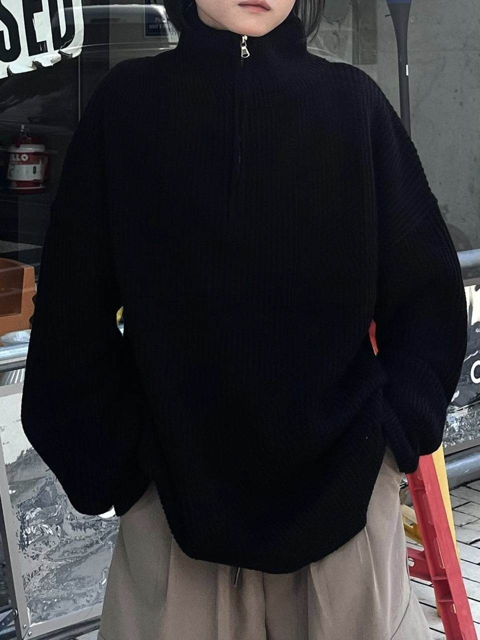 Chikashitsu +】half zip high neck knit (3color) / 【チカシツプラス