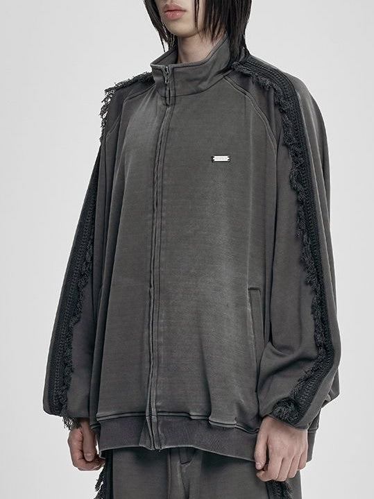 AJOBYAJO】Lace Trimming Raglan Track Jacket【アジョバイアジョ