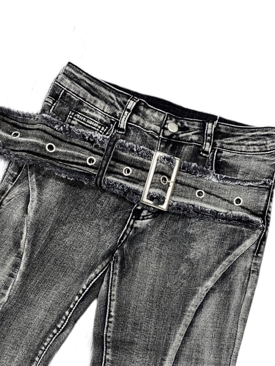 国際配送【Never mind the XU】belt flare denim pants 2 (2color