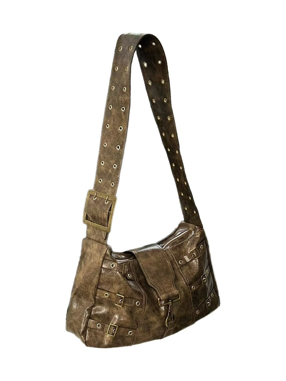 受注制【Chikashitsu +】antique leather buckle shoulder bag