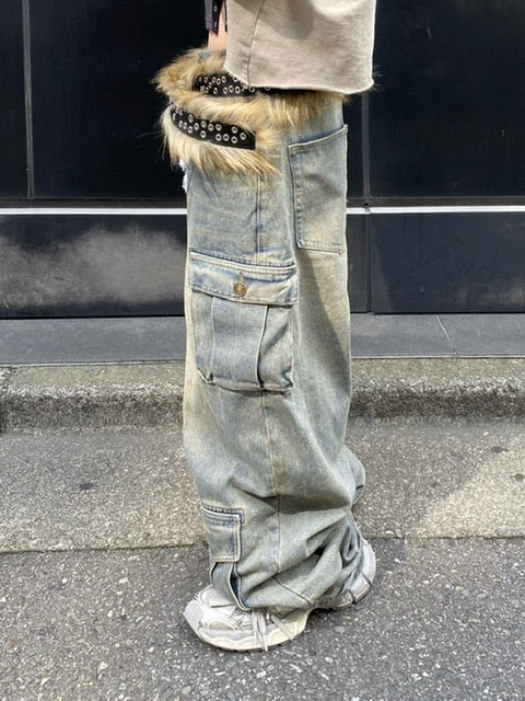 受注制【Never mind the XU】pocket cargo denim pants (2color