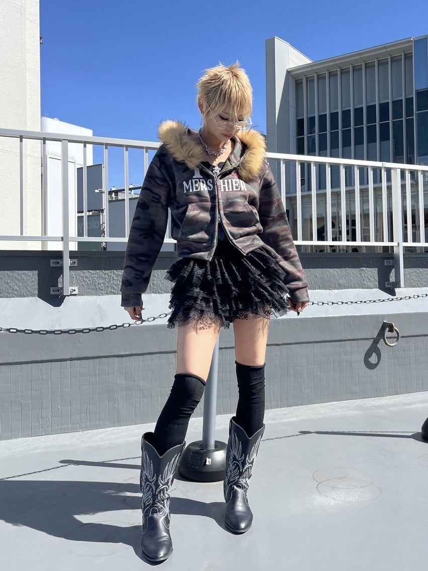 受注制【Never mind the XU】camouflage fur hood zipup /【ネバー