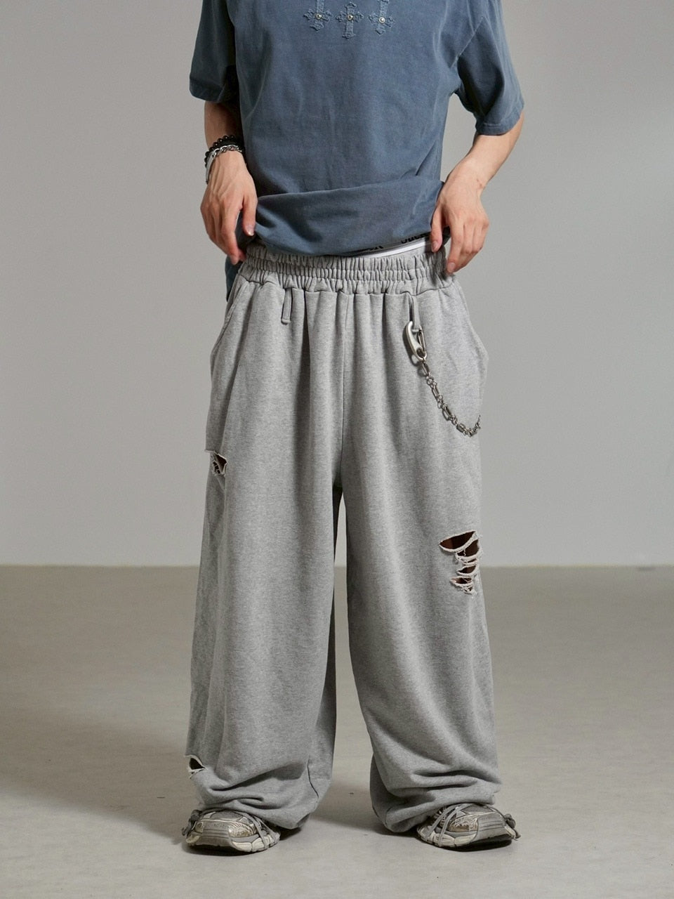 Chikashitsu +】full length damage sweat pants / 【チカシツプラス