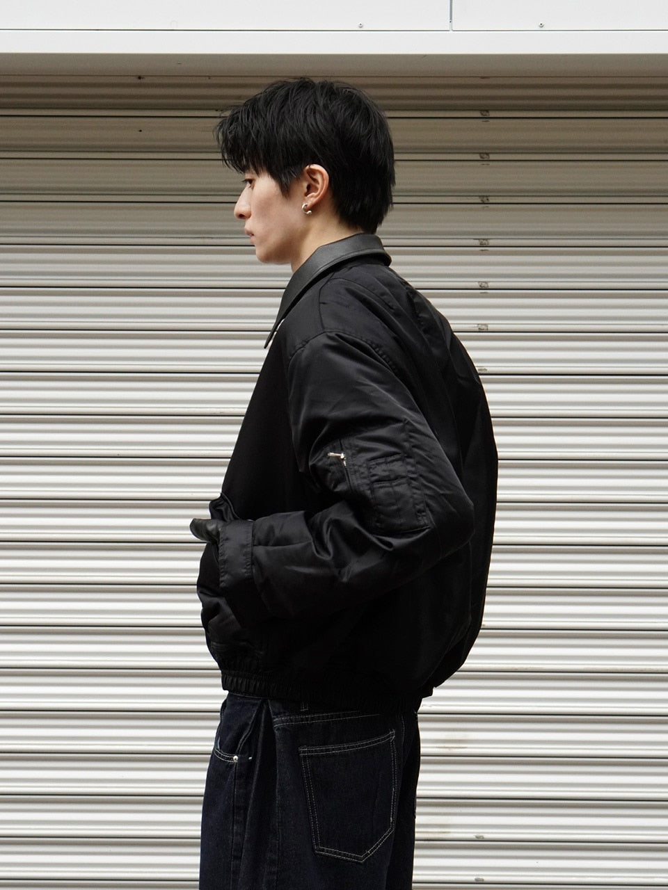 東京店WEB限定【Chikashitsu +】leather collar bomber jacket
