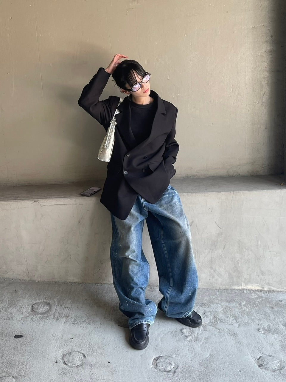 受注制【Chikashitsu +】painted buggy denim pants