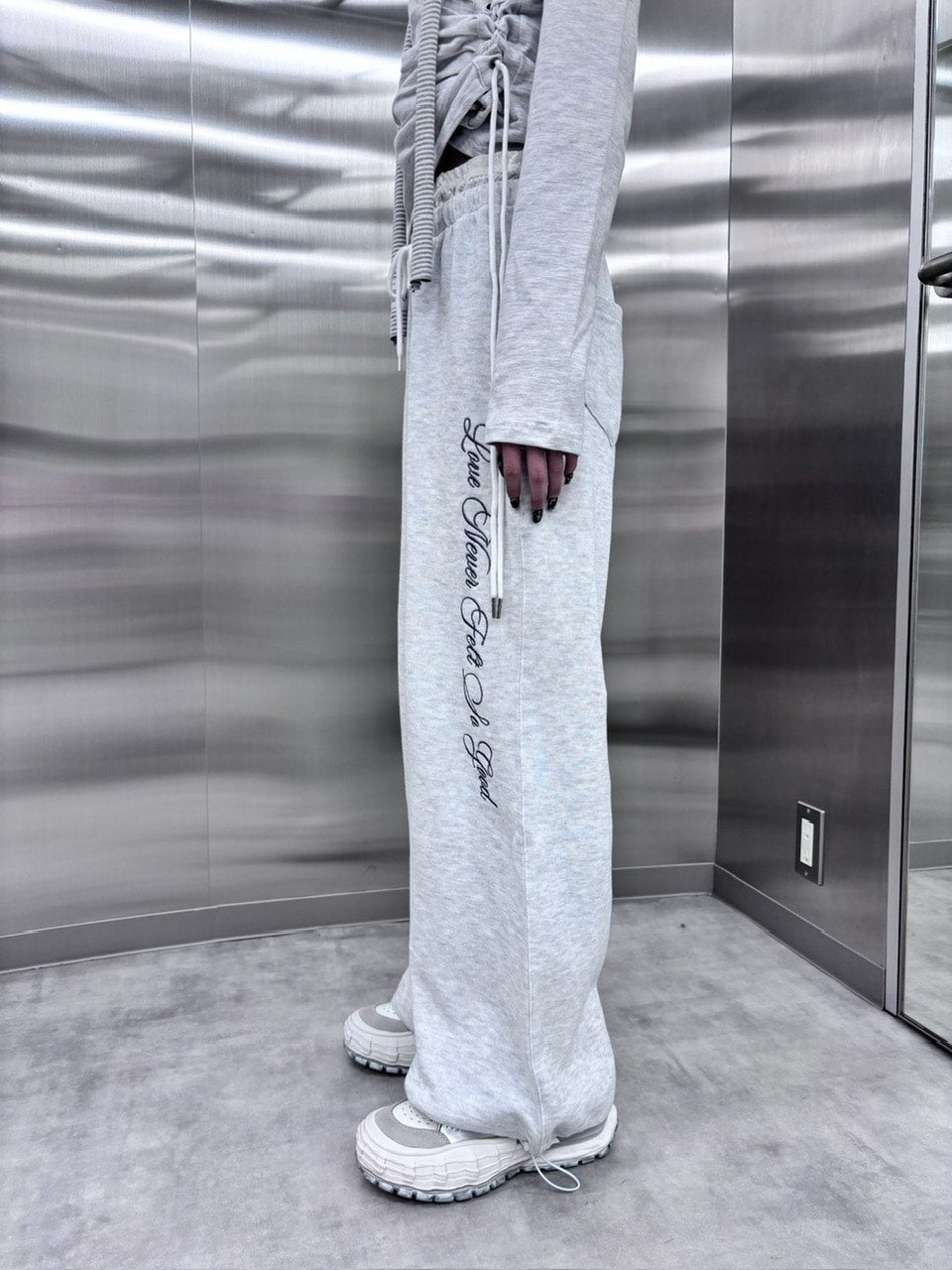 受注制【nmtc +】lace layered sweat pants (2color) / 【エヌ