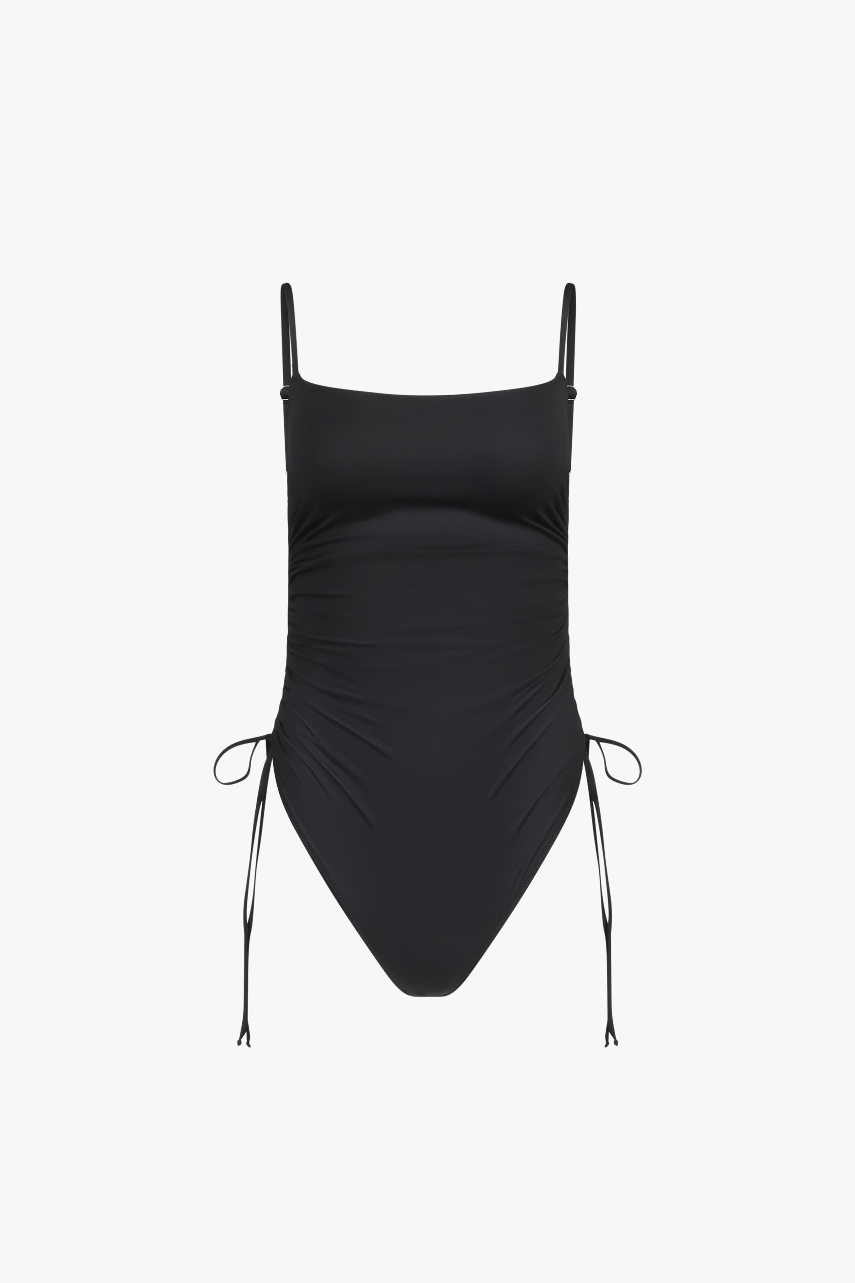 Black Lace-Up Ruched One Piece – PRISCAVera