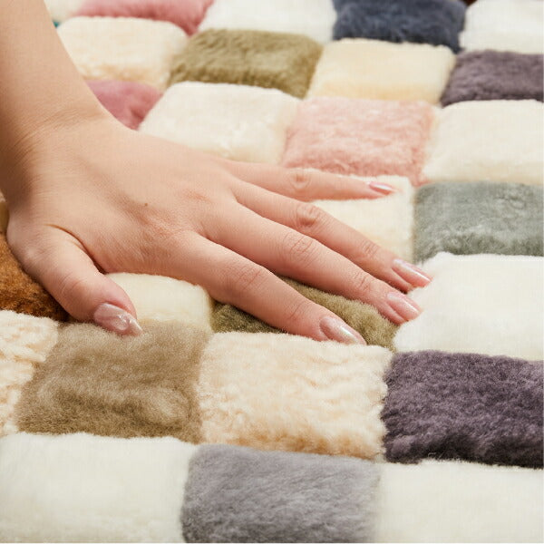 ムートン座布団 40×40cm 座布団 パッチワーク 羊毛 レトロ ムートン