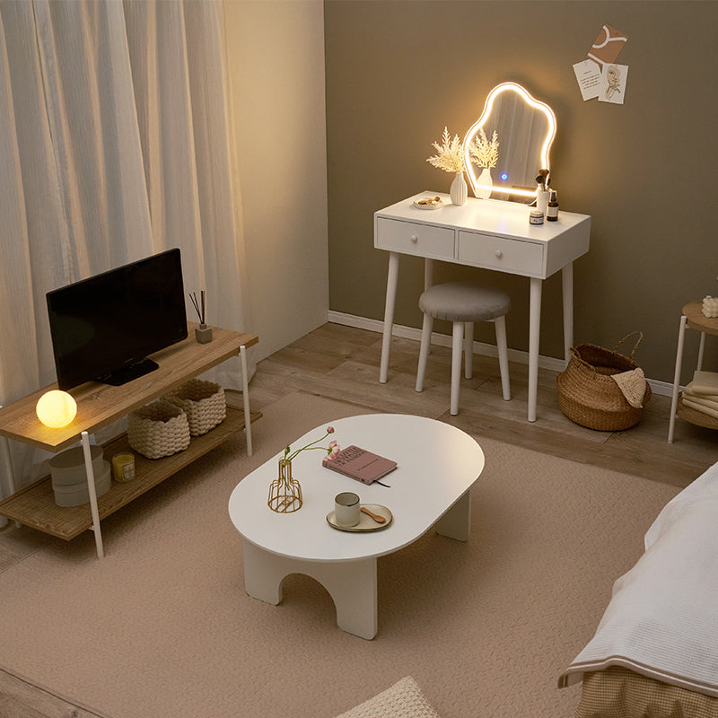 ウェーブミラードレッサー スツールセット 引き出し2杯 [幅75