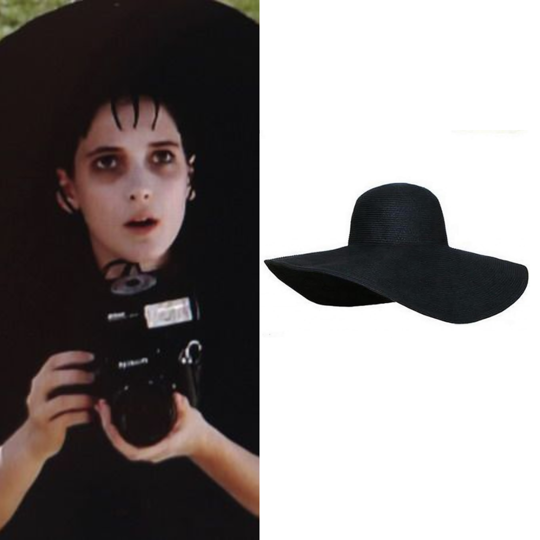 Beetlejuice Lydia Costume Black Wide Straw Cap - Quda Halloween