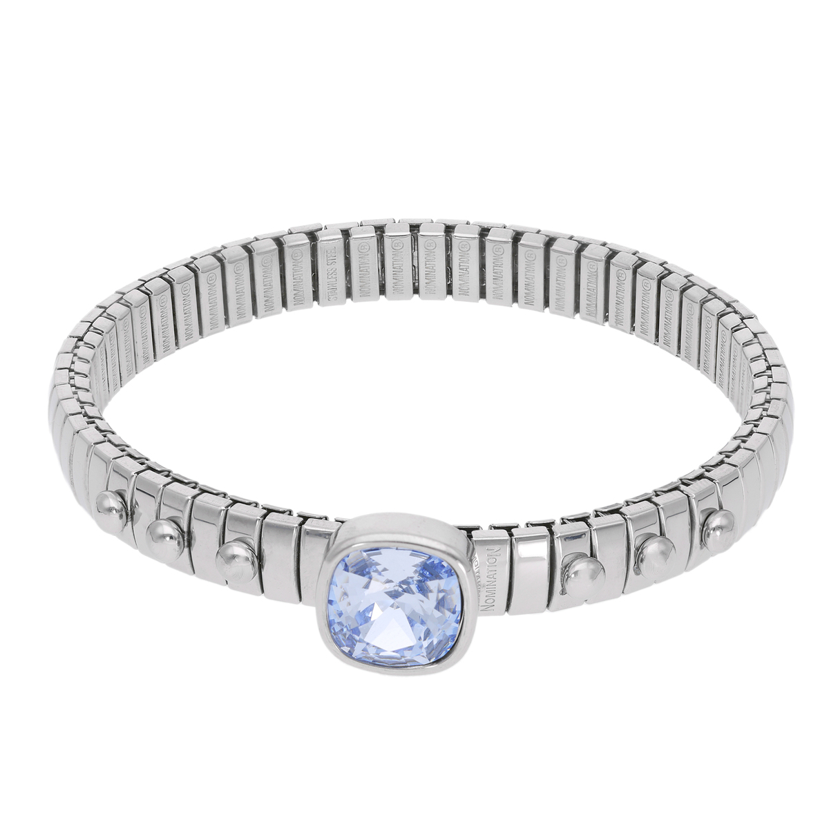 ステンレス クッションカットクリスタルストーン ストレッチバングル