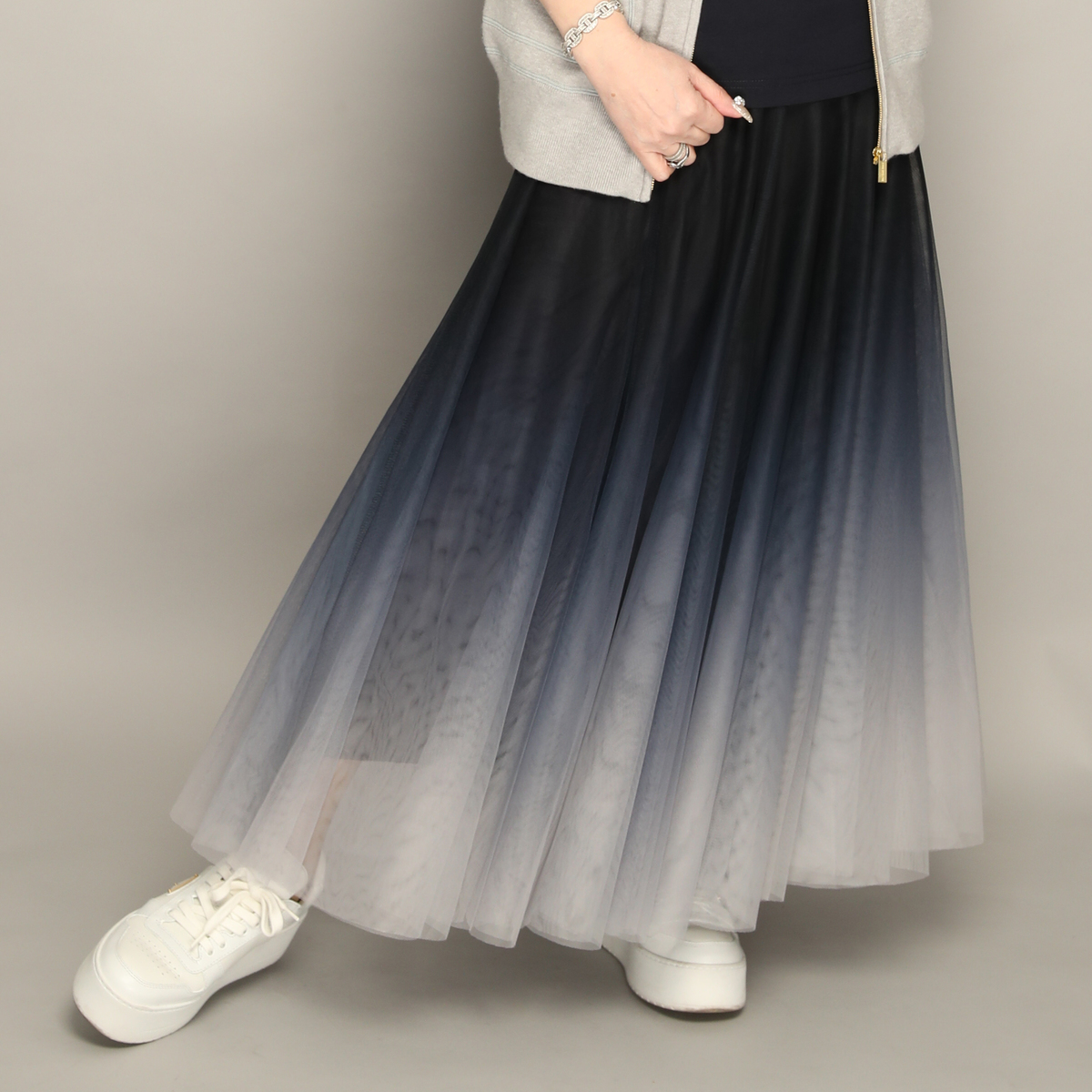 Anne Coquine グラデーションチュールボリュームロングスカート