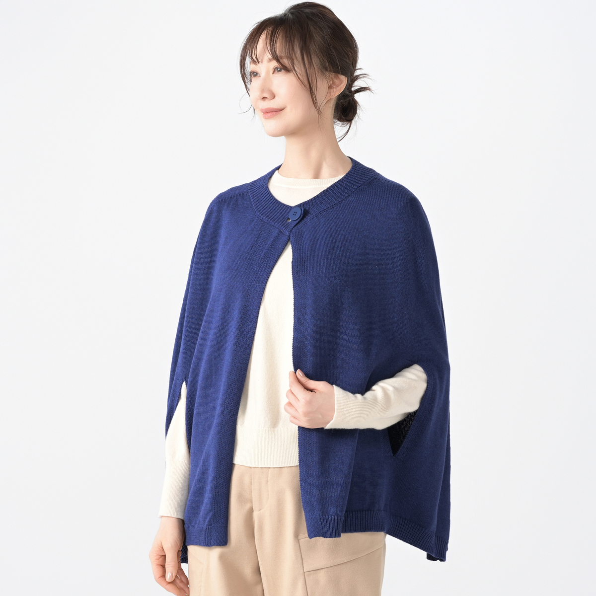 KawaiOkada ミドルゲージニットケープカーディガン カワイオカダ