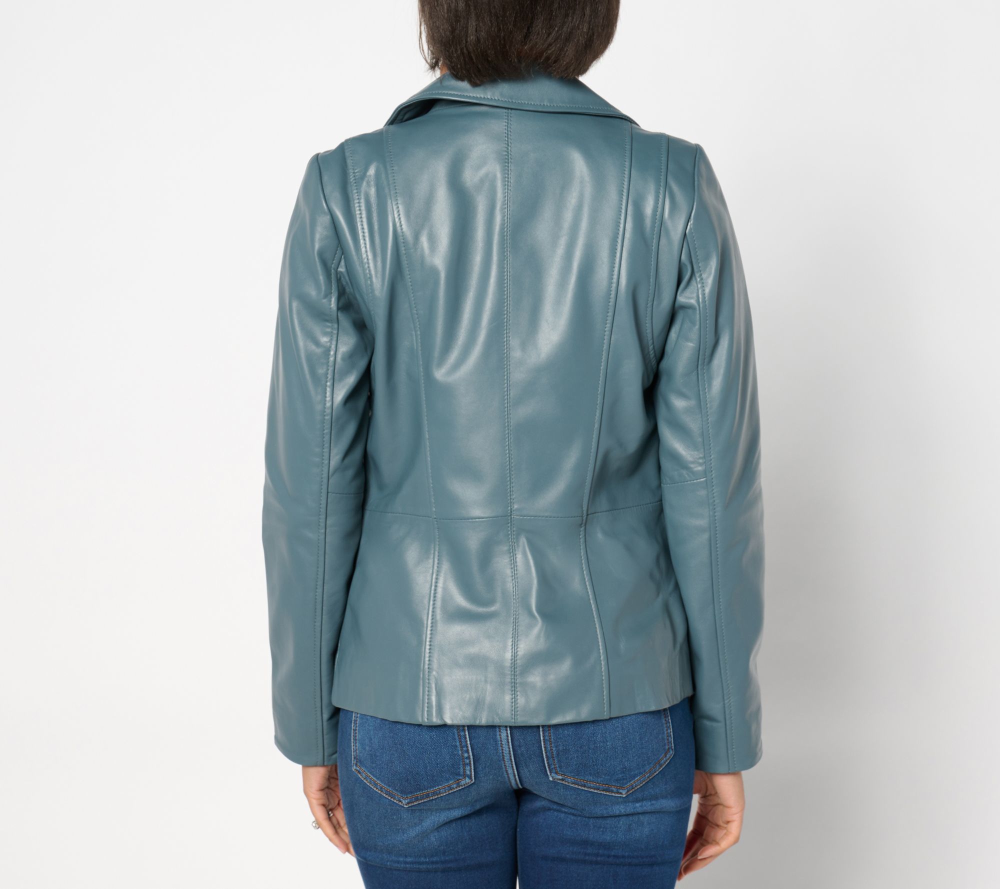 Denim & Co. Lamb Leather Zip Front Seamed Jacket with Pockets