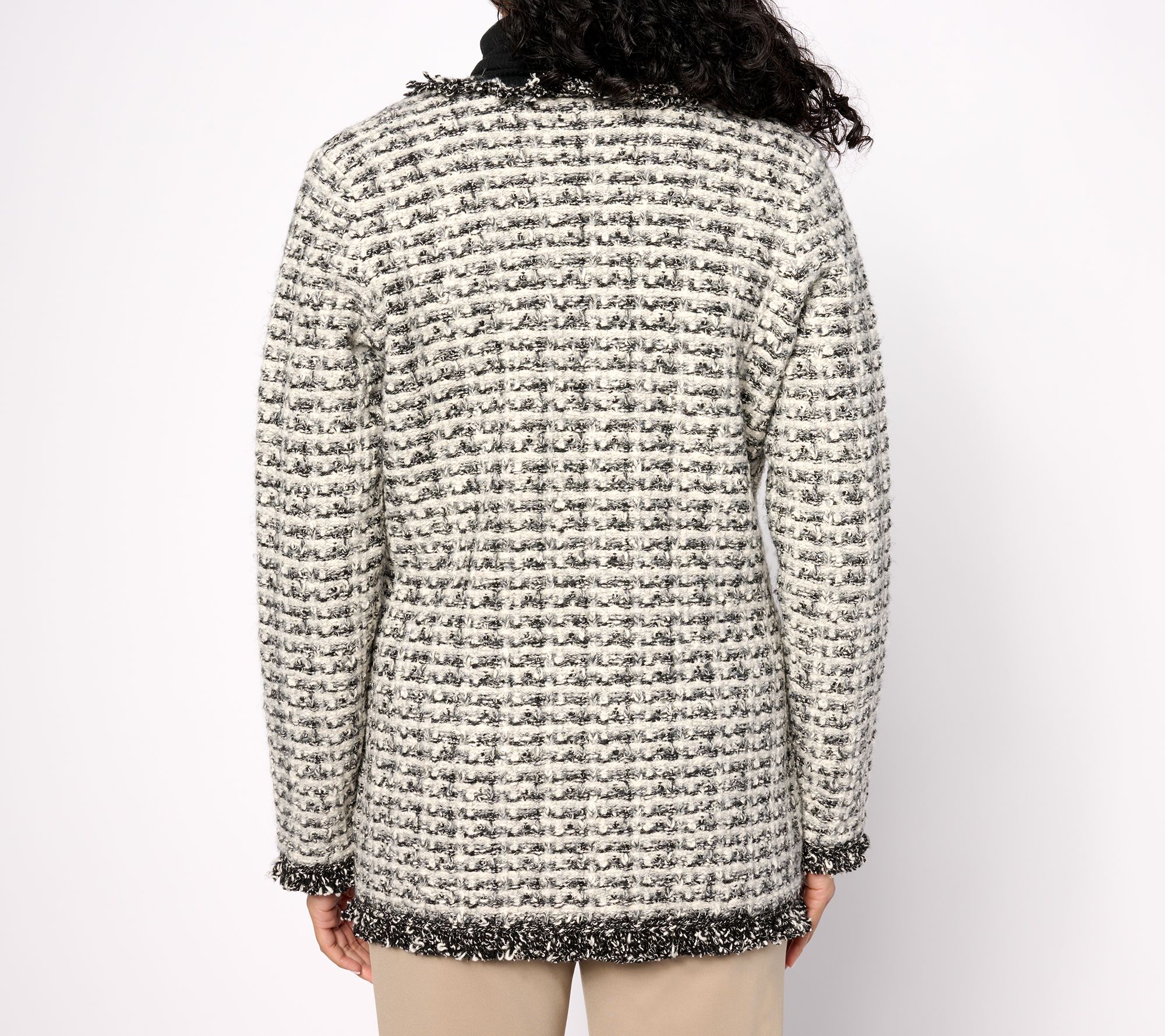 Isaac Mizrahi Live! Fringe Trim Tweed Jacket w/ Pockets - QVC.com