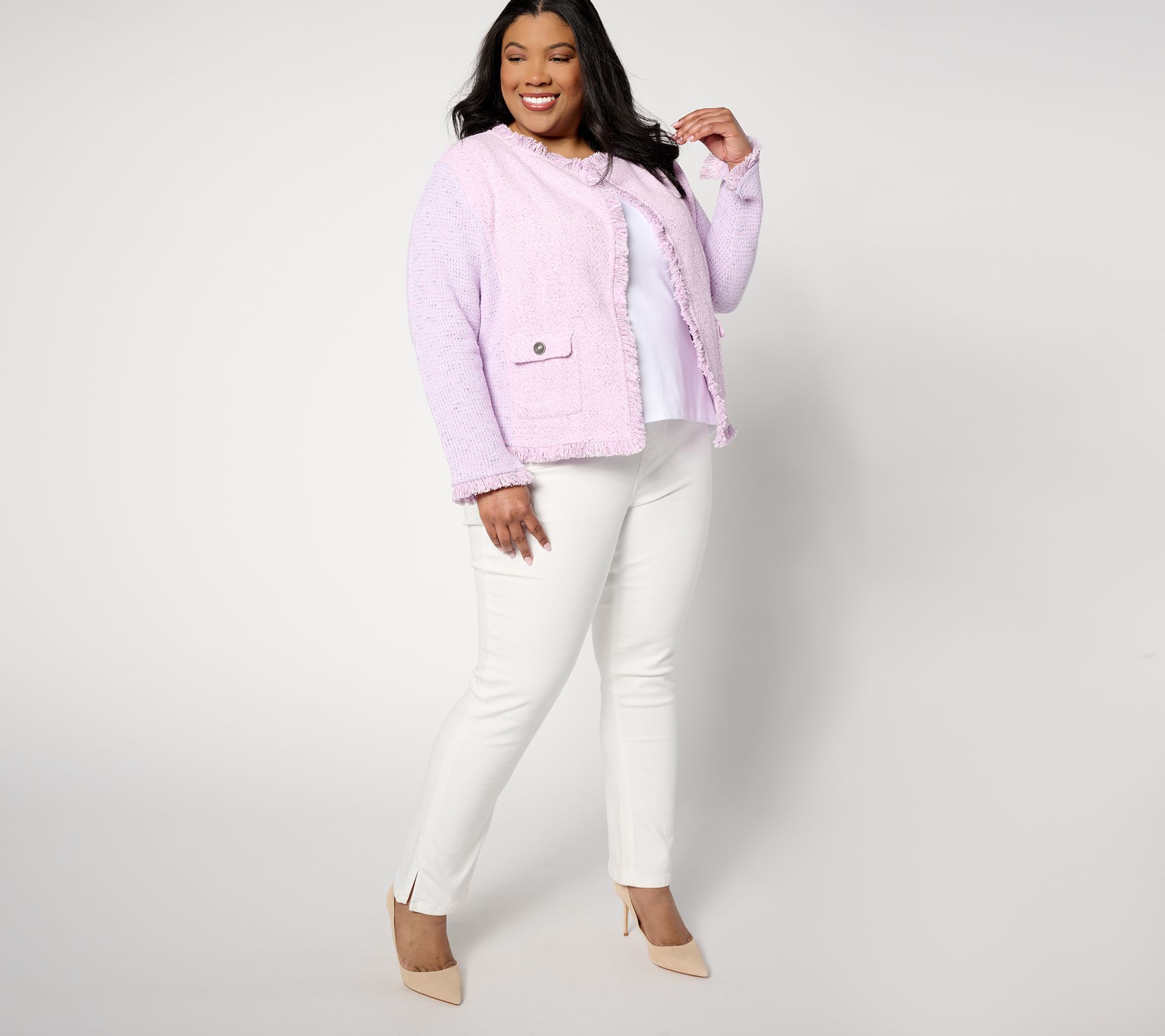 NIC+ZOE Fringe Mix Knit Pocket Jacket - QVC.com
